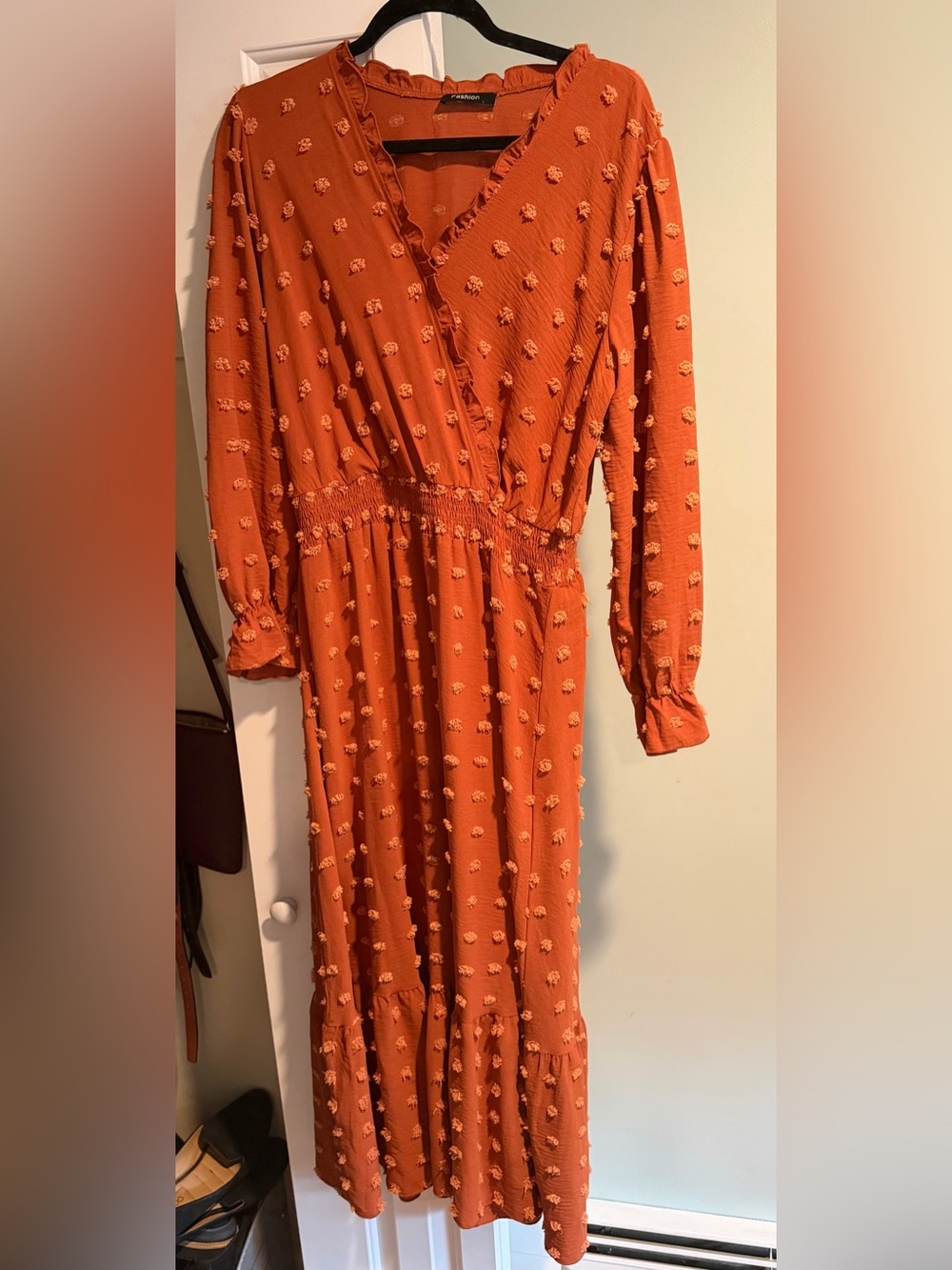 Women's Rust Orange Textured Midi Dress - Size L